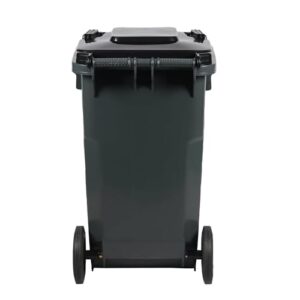 27 Gallon Step-On Rollout Trash Can with Lid and Wheels - Large Outdoor Plastic Rolling Garbage Can - Commercial Heavy-Duty Container Barrel, Gray