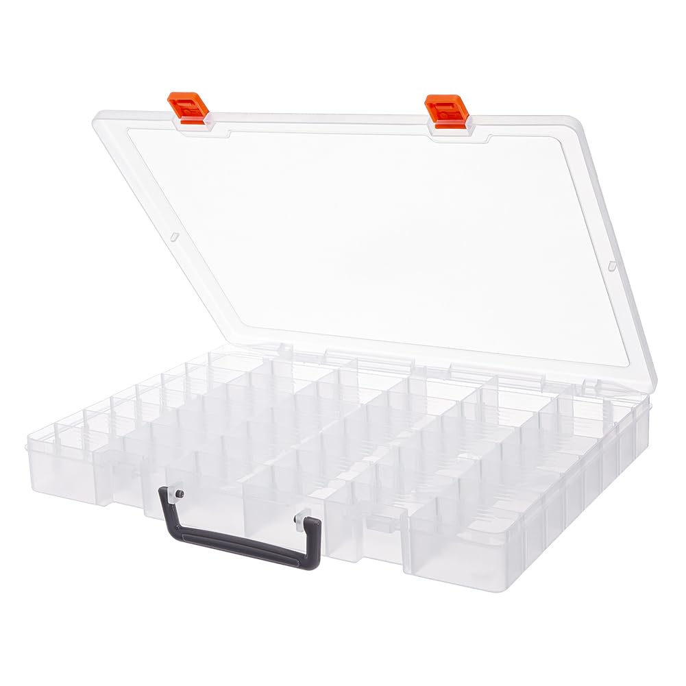 SUPERFINDINGS 48 Grids Compartment Organizer Box 14.05"x10.94" Large Plastic Organizer Box with Dividers White Arts Crafts Storage Containers with Handle for Cosmetics Jewelry Beads Snack Box