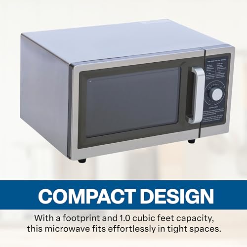 FSE Commercial Microwave with Dial Control, 1 Cubic Feet Interior, Stainless Steel, 1000 Watts, UL and NSF Approved