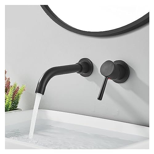 KXFXQTOT Black Bathroom Faucet Mixer Sink Tap Wash Basin Hot Cold Water Wall Mount Spout Bath with Modern Lever Handle (Color : Polished Gold-21cm)