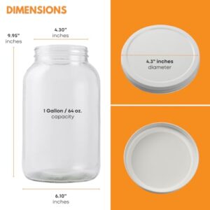 FastRack - Pack of 2 One Gallon Wide Mouth Jars with White METAL Airtight Lids, 2 Glass Jars with 2 Fermentation Lids, Ideal Glass Jars with Lid for brewing, fermentation and pickling