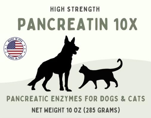 Pancreatin 10X - Pancreatic enzymes for Dogs and Cats (Made in USA) High Strength | Low Odor |10oz (285g)