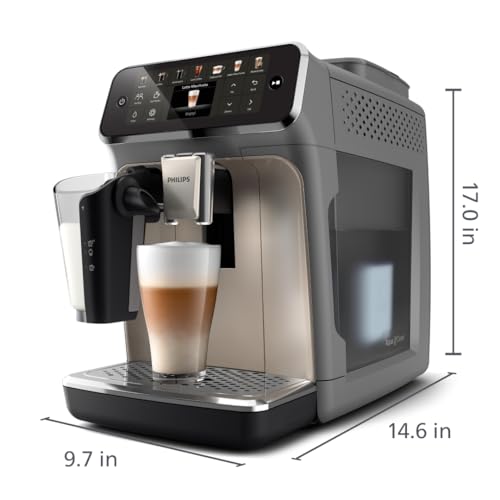 PHILIPS 4400 Series Fully Automatic Espresso Machine – 12 Hot & Iced Coffees, Quick-to-Clean LatteGo Milk System, SilentBrew, QuickStart, Ceramic Grinder, Black Chrome (EP4444/90)