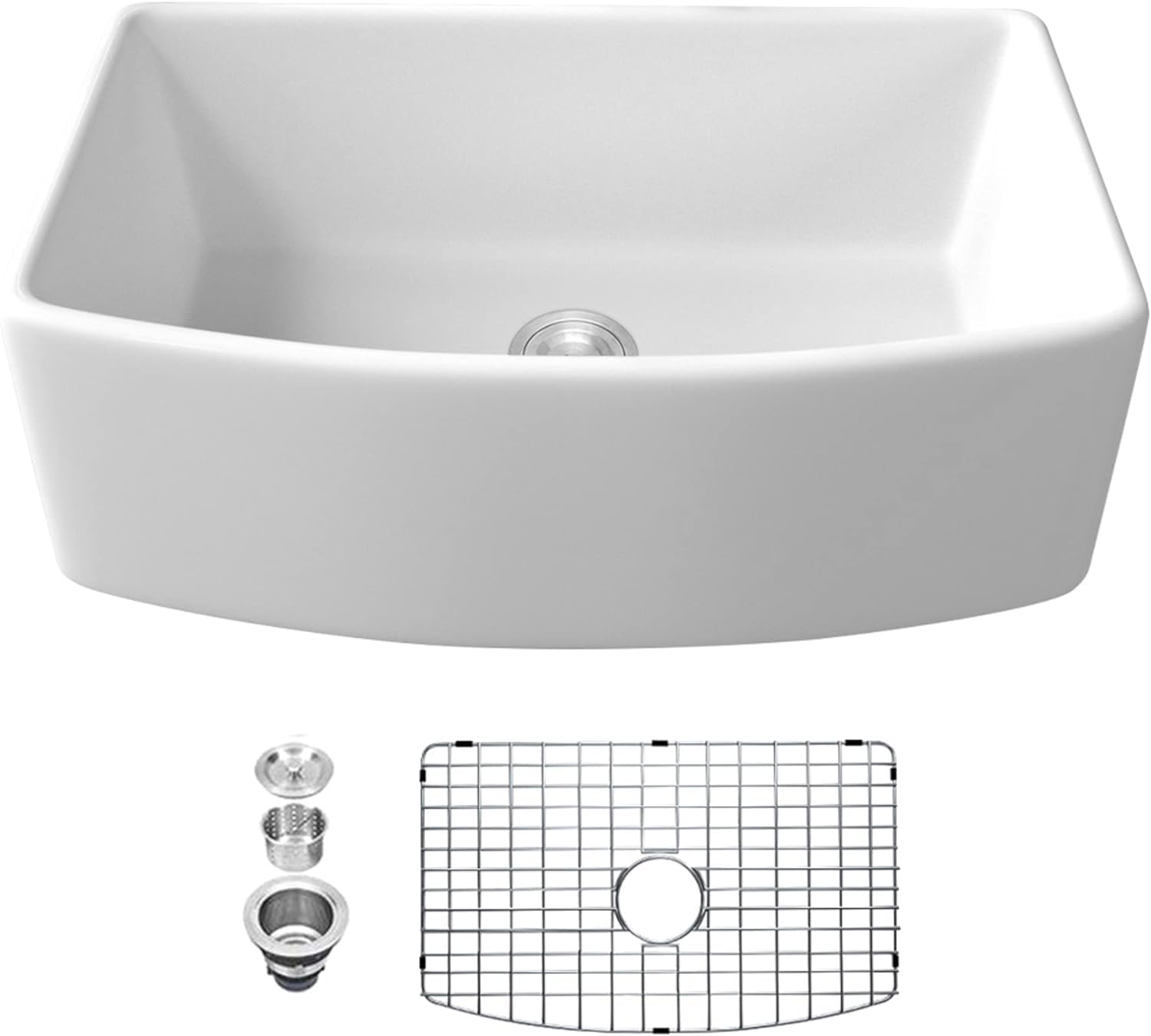 Lordear 30 White Farm Sink 30 inch Farmhouse Sink White Fireclay Ceramic Porcelain Curved Apron Front Single Bowl Farm Kitchen Sink Basin