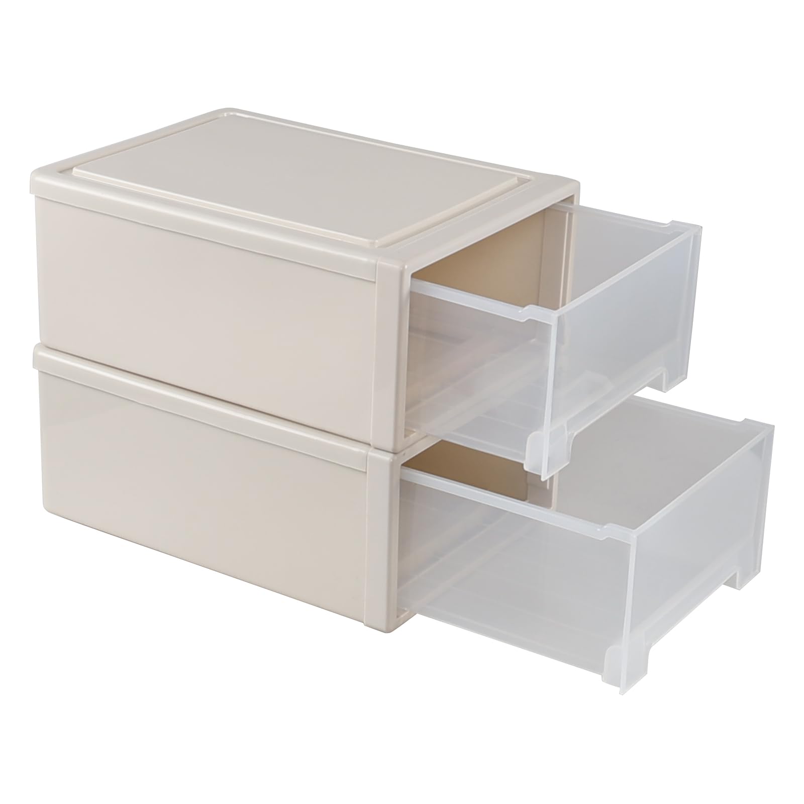 Jnktka 17.8 Quart Desktop Stackable Storage Drawers, 2 Pack Plastic Drawer Boxes, Beige