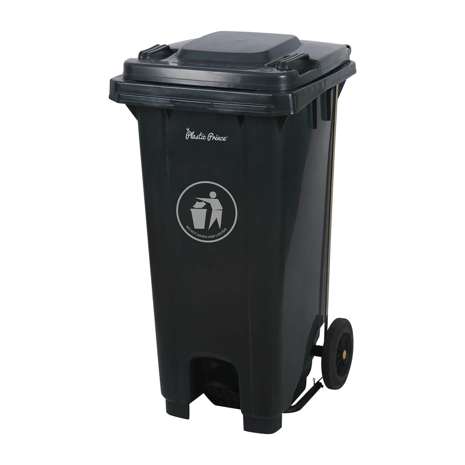 32 Gallon Large Outdoor Trash Can with Lid and Wheels - Outside Plastic Rolling Garbage Can - Rollout Commercial Heavy-Duty Container Barrel, Gray