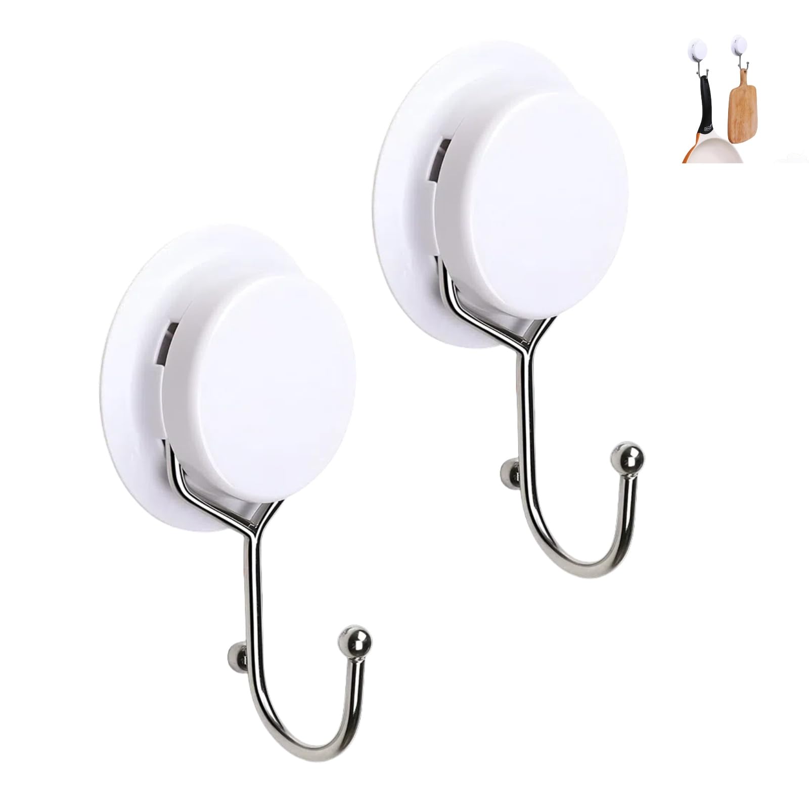 MEILEW Heavy Suction Cup Hooks，Large Suction Cup Hook Hanging Towel Inside Shower Wall，Home so Strong Suction Cup Hooks for Shower Window Bath and Glass Hanging up to 22 lbs(2-Pack), White, D-260015