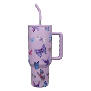 butterfly tumbler, butterfly gifts for women 40 oz butterfly tumbler with handle and straw cup holder friendly insulated travel mug stainless steel water bottle