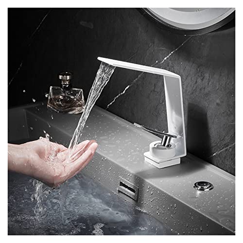 MUOBSBJRX Waterfall Bathroom Faucets Brass White Basin Taps Water Sink Faucet Creative Deck Mounted Mixer Tap for Bath Kitchen (Color : Chrome2)