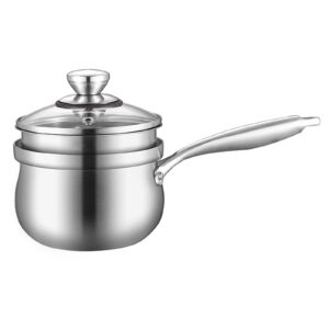 tri-ply whole-clad stainless steel saucepan with steamer,1.5 qt small multipurpose pot, milk pot,1.5 quart sauce pan with steamer for cooking with stay-cool handle.