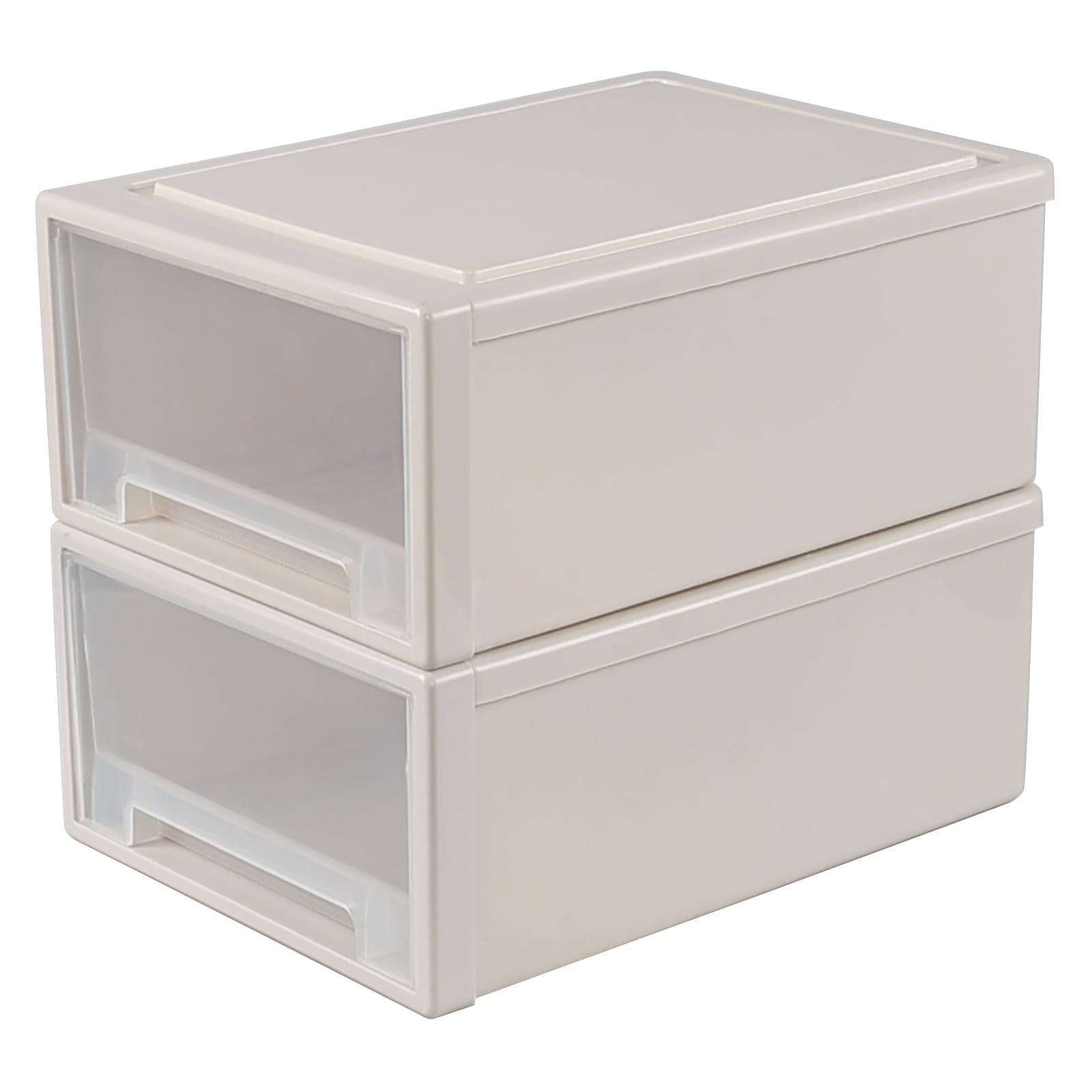 Jnktka 17.8 Quart Desktop Stackable Storage Drawers, 2 Pack Plastic Drawer Boxes, Beige