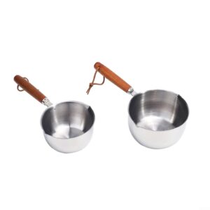 Milk Butter Warmer Pot, Stainless Steel Hot Oil Pan Hot Sauce Small Pot Cooking Butter Melting Pot, Mini Butter Melting Pot with Wooden Handle(500ml)