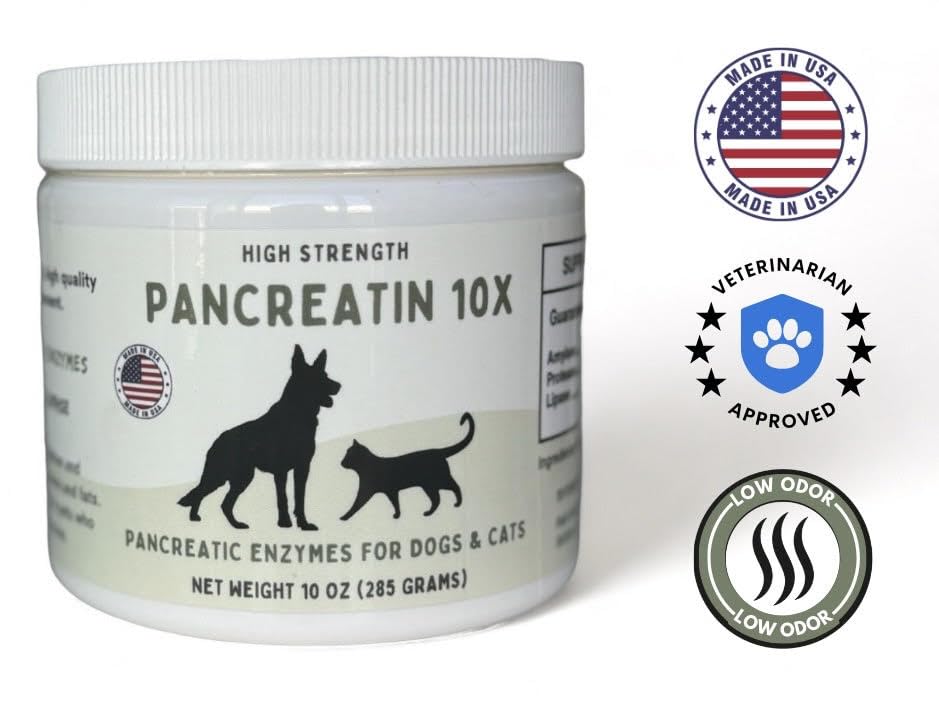 Pancreatin 10X - Pancreatic enzymes for Dogs and Cats (Made in USA) High Strength | Low Odor |10oz (285g)