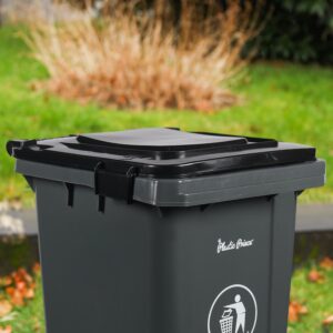 32 Gallon Large Outdoor Trash Can with Lid Snap-Lock - Outside Plastic Rolling Garbage Can and Wheels- Rollout Commercial Heavy-Duty Container Barrel