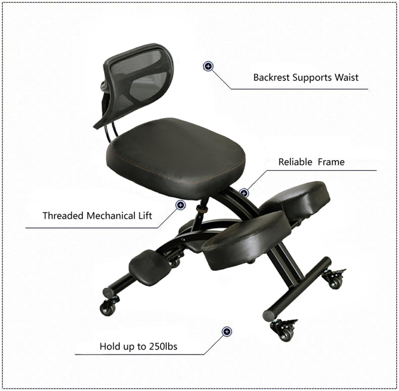 Ergonomic Kneeling Chair with Back Support, for Home and Office, Black