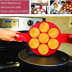 Flip N Cook Silicone Pancake Mold, Flip'n'cook Pancake, Flip and Cook Pancake Maker, Flip and Cook Silicone Pancake Maker, Flip'n'cook Silicone Pancake Mold (Red-Round)