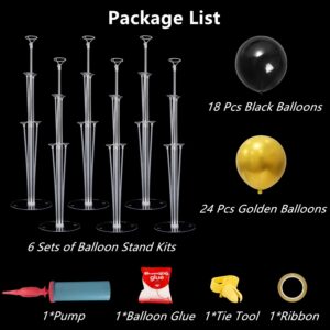 6 Sets Balloon Stand Kit Balloon Holder With Balloon and Base, Balloon Centerpieces for Tables, Black and Gold Party Decorations for Birthday Wedding Anniversary Father's Day New Year Graduation 2024