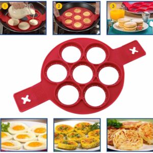 Flip N Cook Silicone Pancake Mold, Flip'n'cook Pancake, Flip and Cook Pancake Maker, Flip and Cook Silicone Pancake Maker, Flip'n'cook Silicone Pancake Mold (Red-Round)