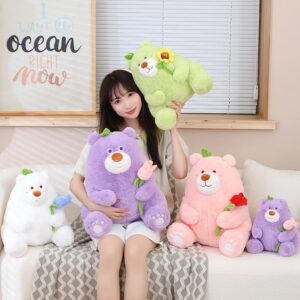 INVENOL Stuffed Animals & Plush Toys Cute Flower Bear Stuffed Animal Plush Toys Super Soft Bear Cuddle Throw Pillows 9.8in (Color : Purple)