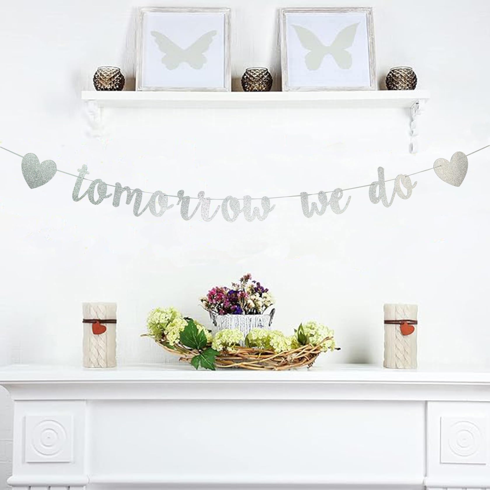 Etaredkj Tomorrow We Do Banner Hanging Garland for Rehearsal Dinner Sign Engagement Bridal Shower Wedding Party Decorations Photo Prop Sign (Silver Glitter)