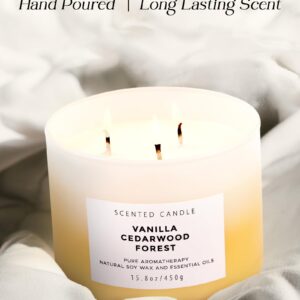 Vanilla Cedarwood Forest Candle - Large 3 Wick Scented Candle - Winter Balsam Fir Candle with Clove & Cedar - Natural Soy Candle for Home 15.8 oz - Aromatherapy Holiday Candle Gift for Women & Men