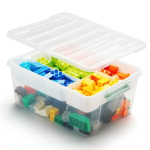 plastic craft storage organizer box with removable tray, clear art supplies container storage bin with lid snap-tight latch for lego beads tools toys sewing photo organizing (transparent)