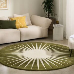 RugRestore Innovations Handmade Round Area Rug 100% New Zealand Wool Modern Circular Rug for Living Room Bedroom Dining Room Kitchen (Moss Green, 4 x 4 Round)