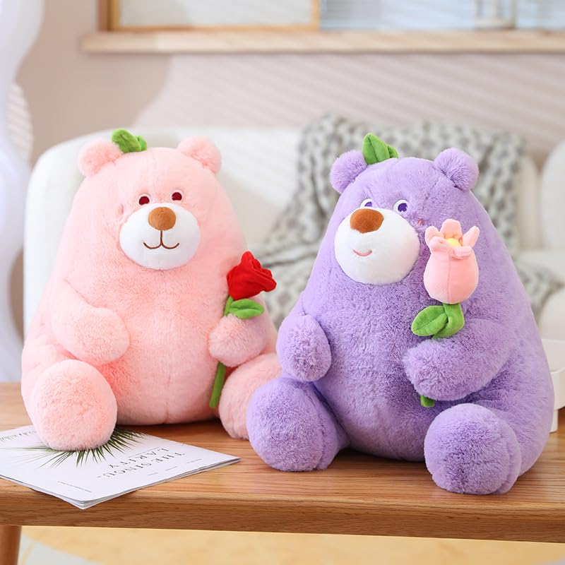 INVENOL Stuffed Animals & Plush Toys Cute Flower Bear Stuffed Animal Plush Toys Super Soft Bear Cuddle Throw Pillows 9.8in (Color : Purple)