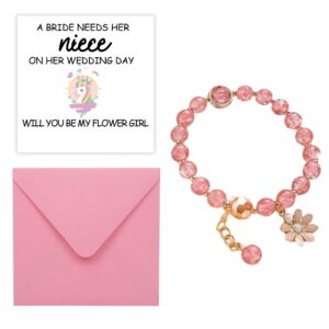 MKISHINE Will You Be My Flower Girl Card for Niece, Flower Girl Gift, Flower Girl Bracelet, Flower Girl Proposal Bracelet, Bridal Party Proposal Card from Aunt Uncle Bride Groom - Niece Flower Girl