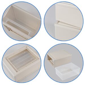 Jnktka 17.8 Quart Desktop Stackable Storage Drawers, 2 Pack Plastic Drawer Boxes, Beige