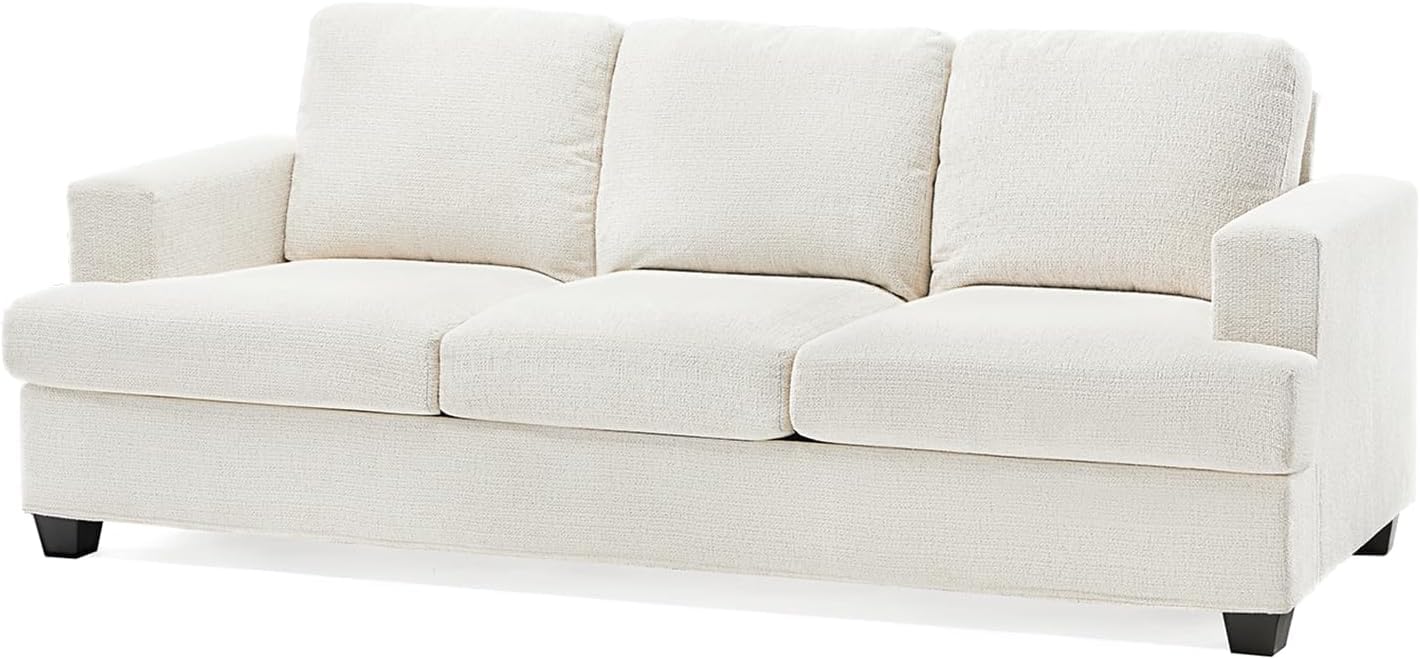 papababe Sofa, 3 Seater Modern Couches with Extra Deep Seats, 89 Inch Wide Comfy Couches for Living Room (Chenille, Beige)