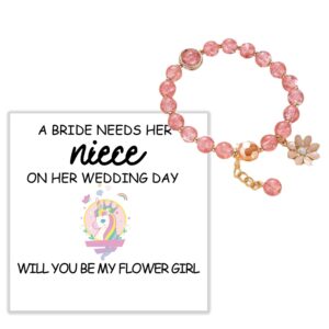 MKISHINE Will You Be My Flower Girl Card for Niece, Flower Girl Gift, Flower Girl Bracelet, Flower Girl Proposal Bracelet, Bridal Party Proposal Card from Aunt Uncle Bride Groom - Niece Flower Girl