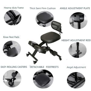 Ergonomic Kneeling Chair with Back Support, for Home and Office, Black