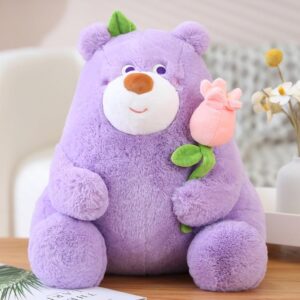 INVENOL Stuffed Animals & Plush Toys Cute Flower Bear Stuffed Animal Plush Toys Super Soft Bear Cuddle Throw Pillows 9.8in (Color : Purple)