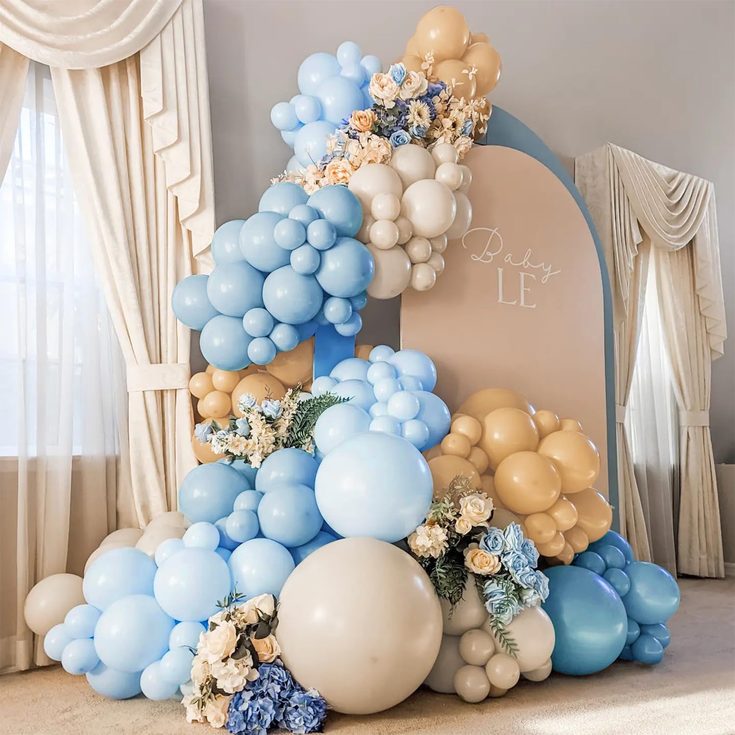 Dusty Blue Balloon Garland Kit 151Pcs Macaron Blue Dusty Blue Sand White Nude Balloons for Baby Boy Party Bear Theme Birthday Baby Shower Gender Reveal Bridal Wedding Party Decorations