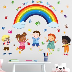 amimagen play learn & grow together wall stickers - inspirational quotes rainbow wall decals - baby nursery kids room daycare playroom classroom wall decor