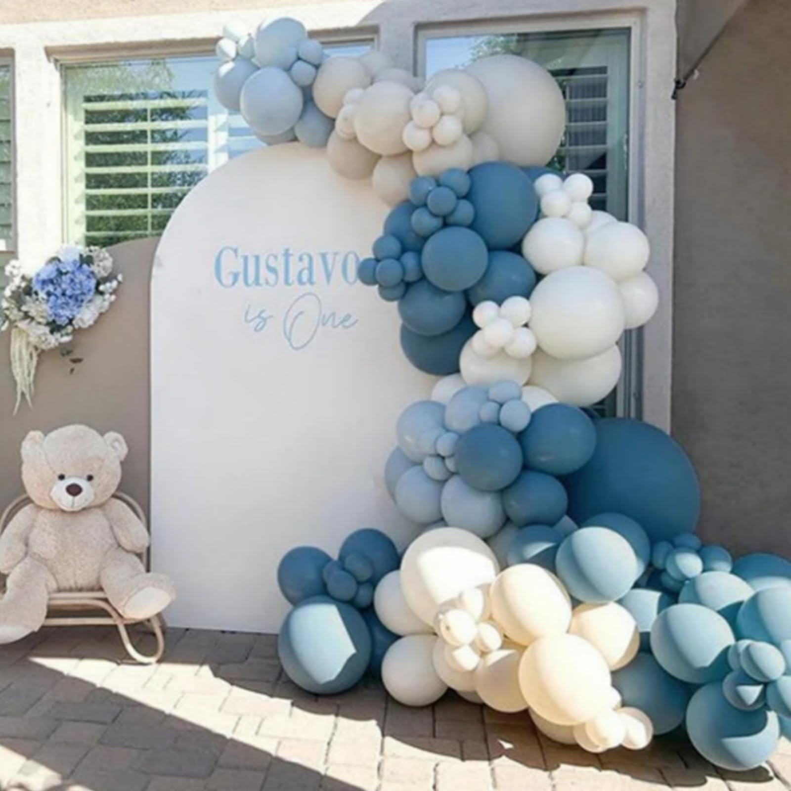 Dusty Blue Balloon Garland Kit - 167pcs Blue Balloon Arch kit with Dusty Blue, Baby Blue, Sand White, White Balloons - Perfect for Baby Shower Wedding Boy Birthday Decoration