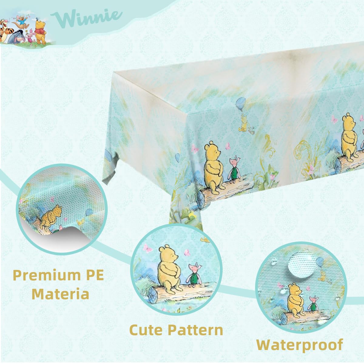 CAILESS Blue Winnie Bear Baby Shower Decorations, 156pcs Classic The Pooh Bear Baby Shower Party Supplies Included Plates Cups Napkins Cutlery Tablecloth Set Serves 25 Guests for Newborn Boy Birthday