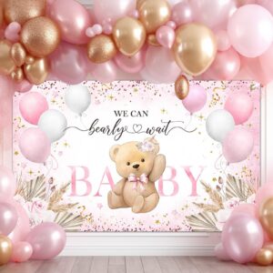 Lecheme Pink Bear Baby Shower Backdrop 6x4ft We Can Bearly Wait Baby Shower Backdrop for Girl Baby Shower Banner Girl Baby Shower Decorations Photo Booth Props