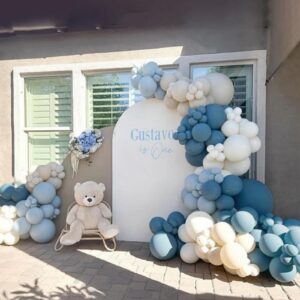 Dusty Blue Balloon Garland Kit - 167pcs Blue Balloon Arch kit with Dusty Blue, Baby Blue, Sand White, White Balloons - Perfect for Baby Shower Wedding Boy Birthday Decoration