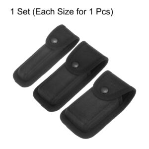 HARFINGTON 3pcs Nylon Pocket Knife Sheath Horizontal Vertical Carry Belt Loop Multi-Tool Pouch Folding Knife Belt Sheath with Snap Closure for Outdoor Activities, Black