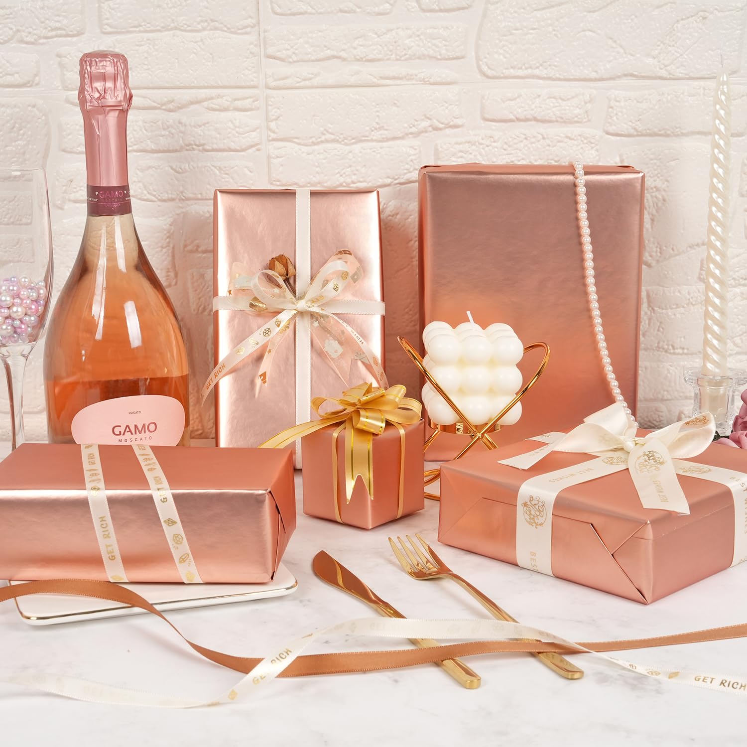 Rose Gold Wrapping Paper Roll - Solid Color Metallic Wrapping Paper - Matte Wrapping Paper Roll - Gift Wrapping Paper for Birthday Wedding Christmas Mother's Day Baby Shower - 17 Inches x 32.8 Feet