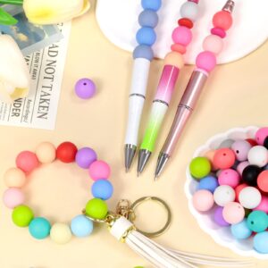 120PCS FIVEIZERO Silicone Beads, 20 Colors 14,15mm Silicone Beads Focal Beads Rubber Round Beads Mixed Color Silicone Beads Bulk for DIY and Keychain Accessories Silicone Beads Crafts Making