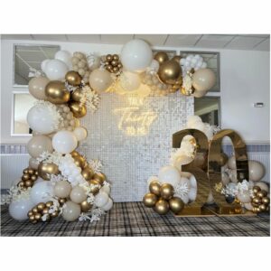 White Sand Gold Balloons Garland Arch Kit,156PCS White Nude Balloons with Metallic Chrome Gold Latex Balloons for Boho Wedding Baby Shower Bridal Shower Birthday Engagement Party Decorations