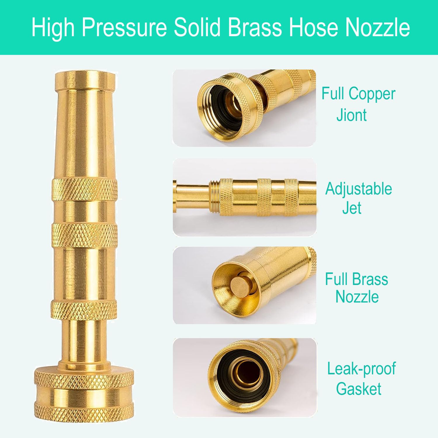 Solid Brass Heavy Duty Adjustable Twist Hose Nozzle, CM CUMIZON Jet Sweeper Nozzle, High Pressure Hose Nozzle Solid Brass,Water Hose Sprayer Nozzle, B