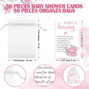 Spakon 50 Sets Baby Shower Tea Party Favors Baby Party Gift Include a Baby Is Brewing Tea Bags Baby Brew Bag Thank You Cards and Organza Bags Baby Shower Favors for Guests Gender Reveal, No Tea (Pink)