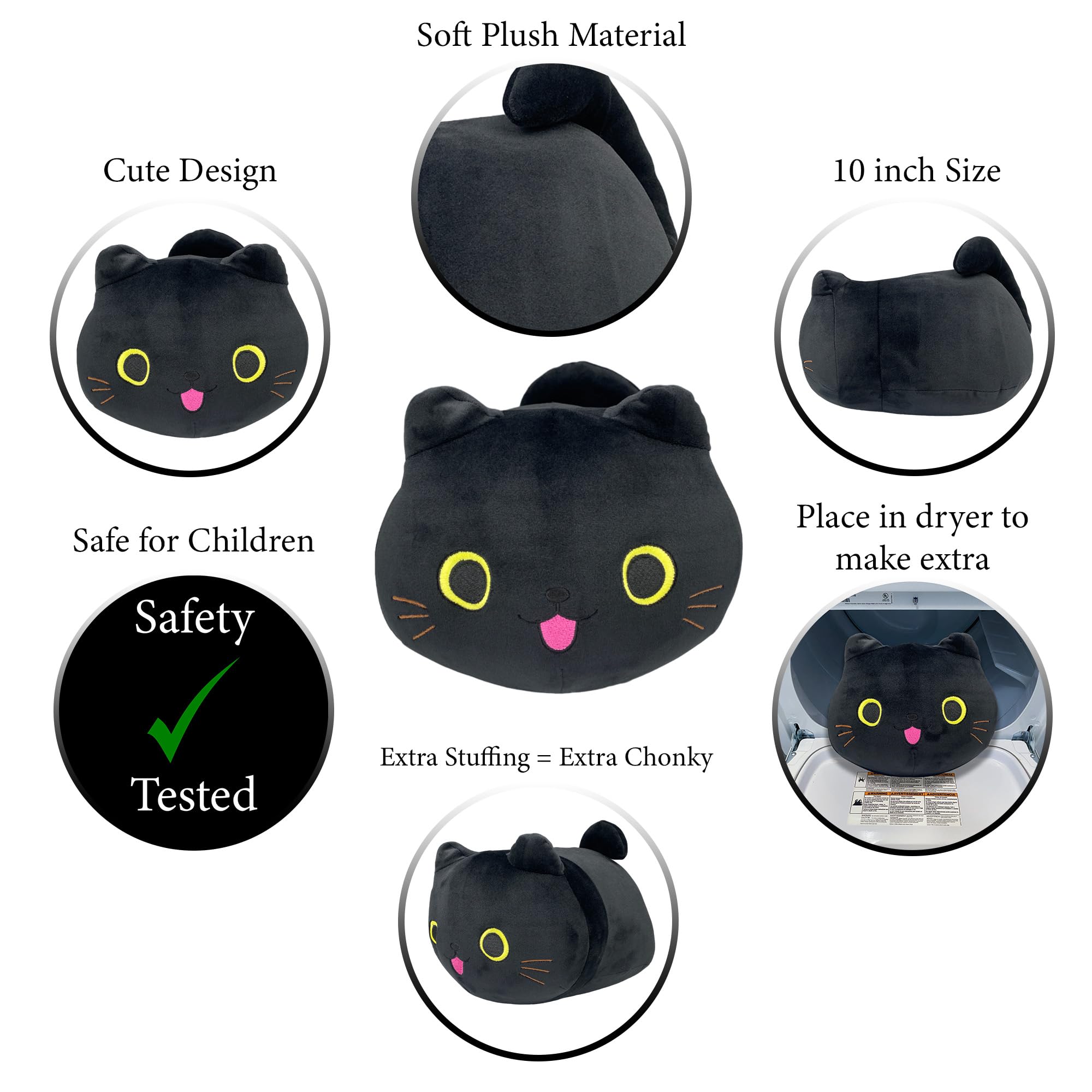 Pineapple Black Cat Plush Toy, Soft Cat Pillow Squishy Plushies, Cute Black Cat Stuffed Animals, Stuffed Cat Plushie, Black Cat Stuffy Kawaii Plush Toys for Girls, Boys, Kids (10 Inch)