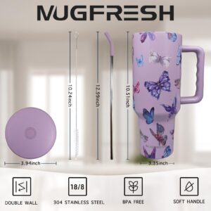 Butterfly Tumbler, Butterfly Gifts for Women 40 oz Butterfly Tumbler with Handle and Straw Cup Holder Friendly Insulated Travel Mug Stainless Steel Water Bottle