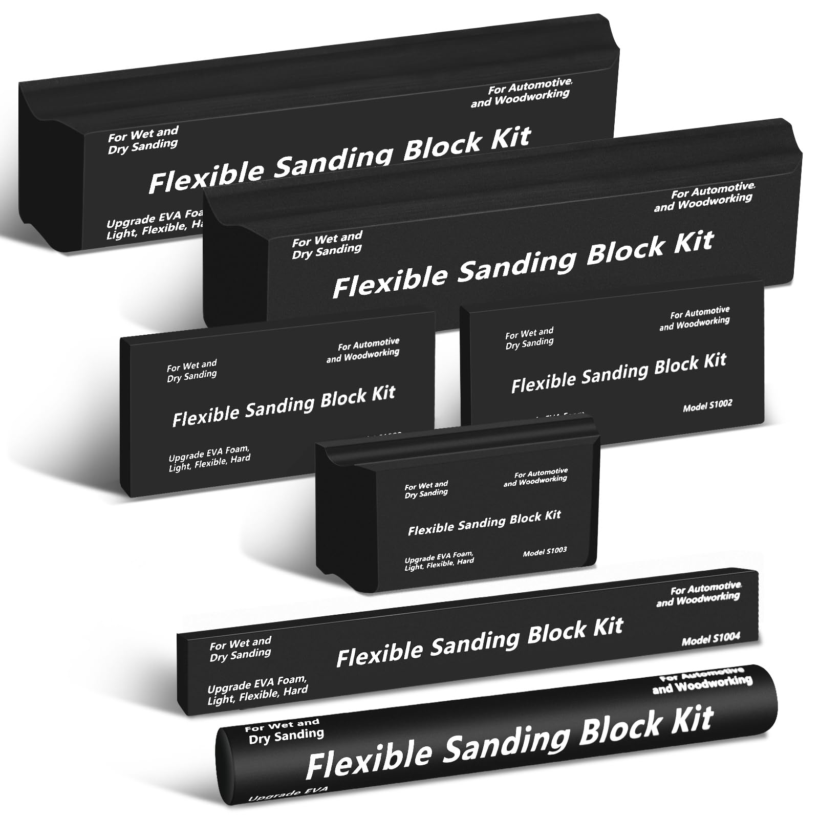 Sanding Block Kit 7 Piece - Flexible EVA Foam Wet or Dry Auto Body Hand Sanding Blocks Kit for Automotive Car Wood Bodywork