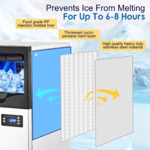 Zstar Commercial Ice Maker Machine, 110LBS/24H Under Counter Ice Maker, Freestanding Ice Machine w/33LBS Ice Storage, LCD Controller, Self Cleaning, Stainless Steel Large Ice Maker for Restaurant Home